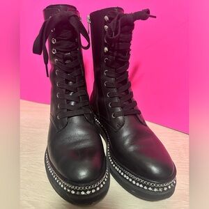 Vince Camuto black buckled/rhinestone moto boots size 8. In excellent condition.